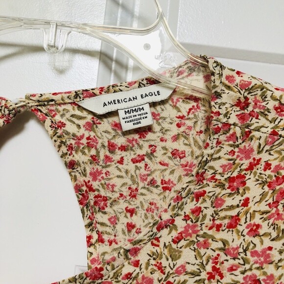 AMERICA EAGLE WOMEN'S TOP SIZE M FLORAL LOG SLEEVES OPEN BACK BOHO PEPLUM TUNIC - Picture 6 of 9